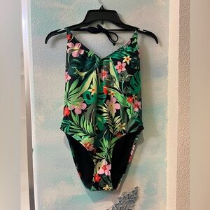 NWT PINK Greenery & Floral One Piece Bathing Suit